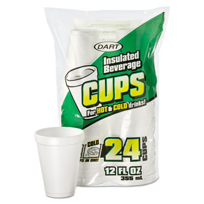 Dart Small Foam Drink Cups, 12 Oz, White, 24/bag, 12 Bags/carton (DCC12JP24) DCC12JP24