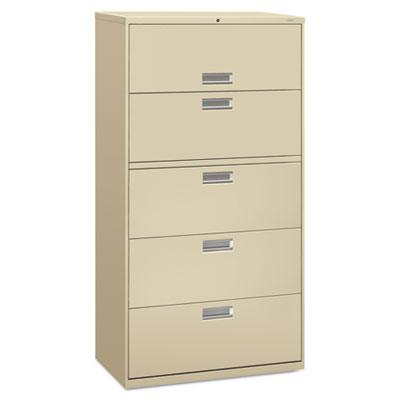 Brigade 600 Series Lateral File, 4 Legal/Letter-Size File Drawers, 1 Roll-Out File Shelf, Putty, 36" x 18" x 64.25" HON685LL
