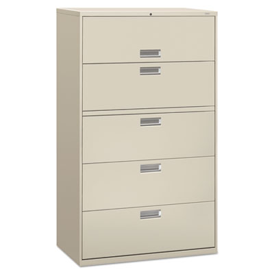 Brigade 600 Series Lateral File, 4 Legal/Letter-Size File Drawers, 1 Roll-Out File Shelf, Light Gray, 42" x 18" x 64.25" HON695LQ