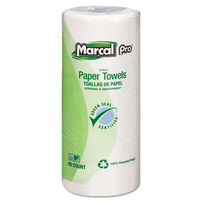 100% Recycled Perforated Kitchen Towels, White, 2-Ply, 9"x11", 85 Sheets/Roll, 30 Rolls/Carton MRC06350