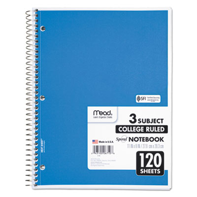 Spiral Notebook, 3-Subject, Medium/College Rule, Randomly Assorted Cover Color, (120) 11 x 8 Sheets
