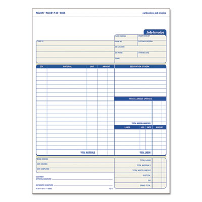 TOPS(TM) Job Invoice, Snap-Off® Triplicate Form