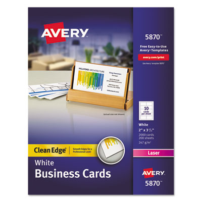 Clean Edge Business Card Value Pack, Laser, 2 x 3.5, White, 2,000 Cards, 10 Cards/Sheet, 200 Sheets/Box AVE5870
