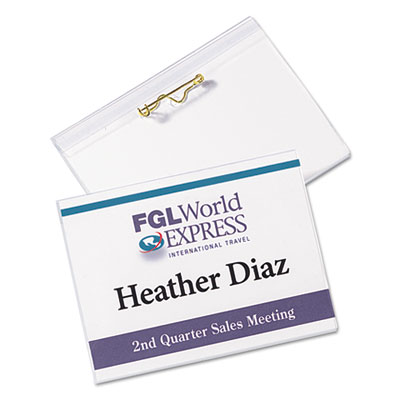 Pin-Style Badge Holder with Laser/Inkjet Insert, Top Load, 4 x 3, White, 100/Box