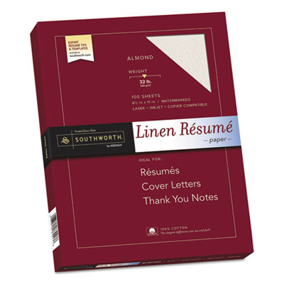 100% Cotton Premium Weight Linen Resume Paper, 32 lb, 8.5 x 11, Almond, 100/Pack SOURD18ACFLN