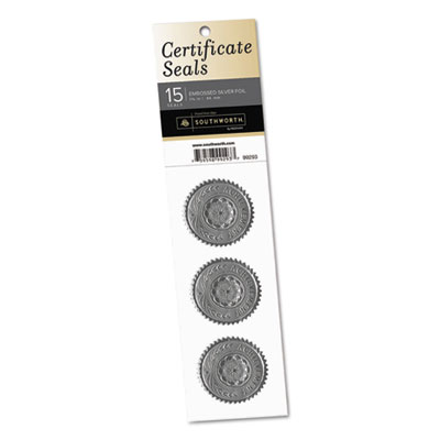 Certificate Seals, 1.75" dia., Silver, 3/Sheet, 5 Sheets/Pack SOU99293