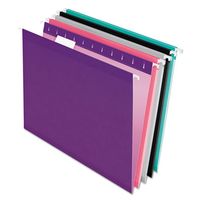 Reinforced Hanging Folders, Letter, Violet, Pink, Grey, Black, Aqua, 25/Box PFX415215ASST2