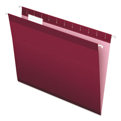 Colored Reinforced Hanging Folders, Letter Size, 1/5-Cut Tabs, Burgundy, 25/Box PFX415215BUR