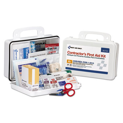 Contractor ANSI Class A+ First Aid Kit for 25 People, 128 Pieces, Plastic Case FAO90753
