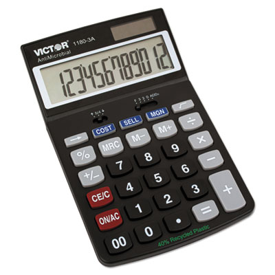 1180-3A Antimicrobial Desktop Calculator, 12-Digit LCD VCT11803A
