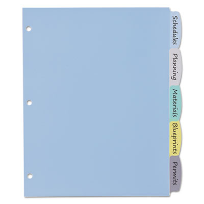 Write and Erase Big Tab Durable Plastic Dividers, 3-Hole Punched, 5-Tab, 11 x 8.5, Assorted, 1 Set