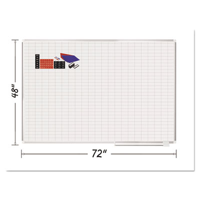 MasterVision Gridded Magnetic Steel Dry Erase Project Planning Board, 1" x 2" Cells, 72" x 48", White Surface, Satin Aluminum Frame (BVCMA2792830A) BVCMA2792830A