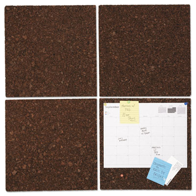 Cork Tile Panels, Dark Brown, 12 x 12, 4/Pack UNV43403