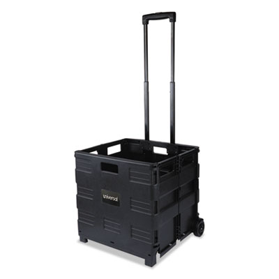 Collapsible Mobile Storage Crate, Plastic, 18.25 x 15 x 18.25 to 39.37, Black UNV14110
