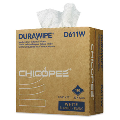 Chicopee Durawipe Medium-Duty Industrial Wipers, 3-Ply, 8.8 x 17, White, 110/Box, 12 Box/Carton (CHID611W) CHID611W