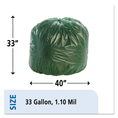 Controlled Life-Cycle Plastic Trash Bags, 33 gal, 1.1 mil, 33