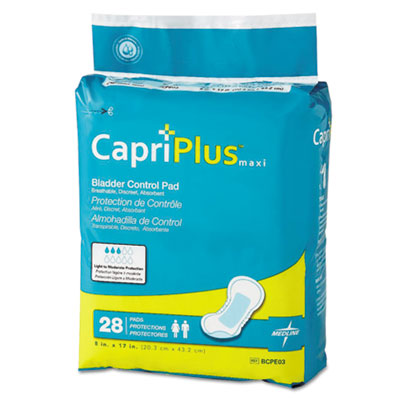 Capri Plus Bladder Control Pads, Ultra Plus, 8" x 17", 28/Pack, 6/Carton MIIBCPE03CT