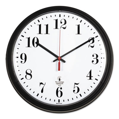 Black Quartz CONTRACT Clock, 13.75" Overall Diameter, Black Case, 1 AA (sold separately) ILC67700002