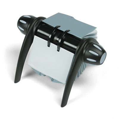 Durable Visifix Flip Rotary Business Card File, Holds 400 2.88 X 4.13 Cards, 8.75 X 7.13 X 8.06, Plastic, Black/silver (DBL241701) DBL241701