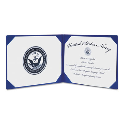 7510004822994, SKILCRAFT Award Certificate Binder, 8.5 x 11, Navy Seal, Blue/Gold
