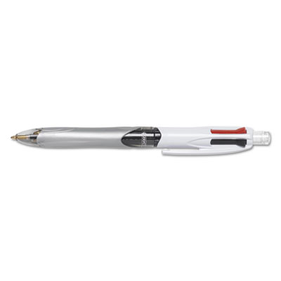 4-Color 3 + 1 Ballpoint Pen/Pencil, Retractable, Medium 1 mm Pen/0.7 mm Pencil, Black/Blue/Red Ink, Gray/White Barrel