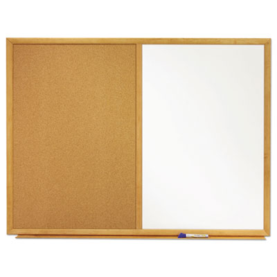 Bulletin/Dry-Erase Board, Melamine/Cork, 36 x 24, White/Brown, Oak Finish Frame QRTS553