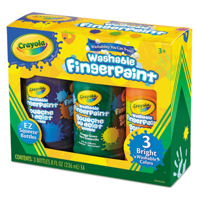 Crayola Washable Fingerpaint Pack, 3 Assorted Bright Colors, 8 oz Tube, 3/Box (CYO551311) CYO551311