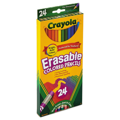 Erasable Color Pencil Set, 3.3 mm, 2B, Assorted Lead and Barrel Colors, 24/Pack