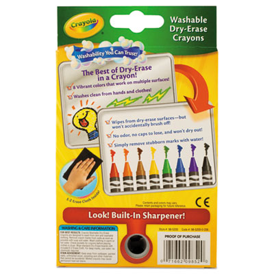 Washable Dry Erase Crayons W/e-Z Erase Cloth, Assorted Colors, 8/pack