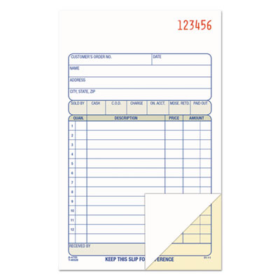 Two-Part Sales Book, Two-Part Carbon, 6.69 x 4.19, 1/Page, 50 Forms ABFDC4705