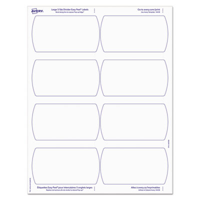 Big Tab Printable Large White Label Tab Dividers, 5-Tab, 11 x 8.5, White, 20 Sets