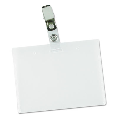 Deluxe Clear Badge Holder w/Garment-Safe Clips, 2.25 x 3.5, White Insert, 50/Box