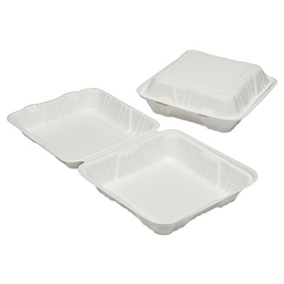 7350016646907, SKILCRAFT Clamshell Hinged Lid ToGo Food Containers, 9 x 9 x 3, White, 200/Box NSN6646907