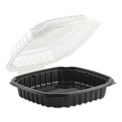 Culinary Basics Microwavable Container, 46.5 oz, 10.5 x 9.5 x 2.5, Clear/Black, 100/Carton ANZ4669111