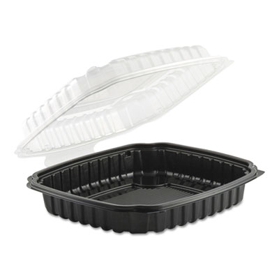Culinary Basics Microwavable Container, 36 oz, 9 x 9 x 2.5, Clear/Black, 100/Carton ANZ4669911