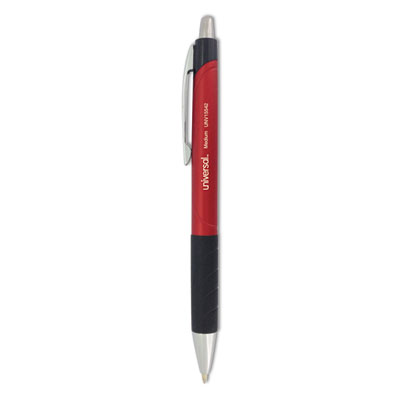 Comfort Grip Ballpoint Pen, Retractable, Medium 1 mm, Red Ink, Red Barrel, Dozen UNV15542