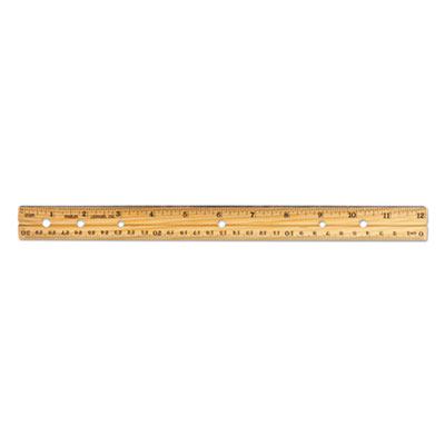 Beveled Wood Ruler w/Single Metal Edge, 3-Hole Punched, Standard/Metric, 12" Long, Natural, 36/Box LEO77120