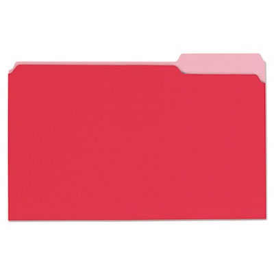 Deluxe Colored Top Tab File Folders, 1/3-Cut Tabs: Assorted, Legal Size, Red/Light Red, 100/Box UNV10523