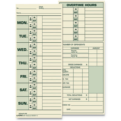 TOPS(TM) Time Clock Cards