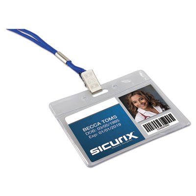 SICURIX Badge Holder, Horizontal, 2.13 x 3.38, Clear, 12/Pack