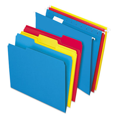 Combo Filing Kit, Letter Size, (12) 1/5-Cut Exterior Hanging File Folders, (12) 1/3-Cut File Folders, Assorted Colors PFX16157