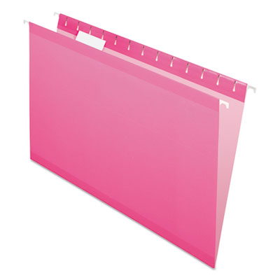 Colored Reinforced Hanging Folders, Legal Size, 1/5-Cut Tabs, Pink, 25/Box PFX415315PIN