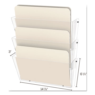 deflecto Unbreakable DocuPocket Wall File, 3 Sections, Letter Size, 14.5" x 3" x 6.5", Clear, 3/Pack (DEF63601RT) DEF63601RT