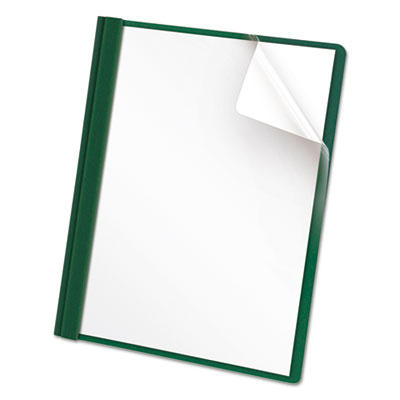 Clear Front Report Cover, Three-Prong Fastener, 0.5" Capacity, 8.5 x 11, Clear/ Hunter Green, 25/Box OXF55856