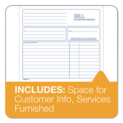 Bill for Services Rendered Book, Two-Part Carbonless, 8.5 x 7.75, 50 Forms Total