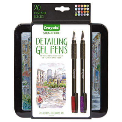 Detailing Gel Pen, Stick, Medium 1 mm, Assorted Ink Colors, Black Barrel, 20/Pack CYO586503