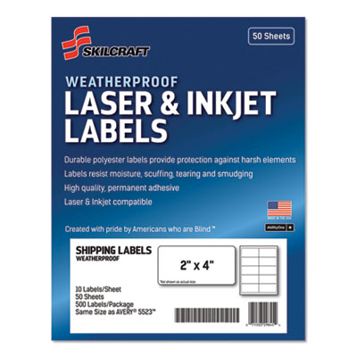 7530016736220 SKILCRAFT Weatherproof Mailing Labels, Laser Printers, 2 x 4, White, 10/Sheet, 50 Sheets/Pack NSN6736220