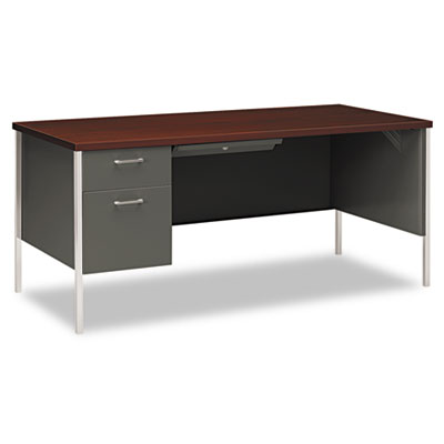 34000 Series Left Pedestal Desk, 66" x 30" x 29.5", Mahogany/Charcoal HON34974LNS