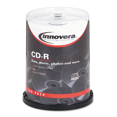 CD-R Discs, Hub Printable, 700MB/80min, 52x, Spindle, Matte White, 100/Pack IVR77815