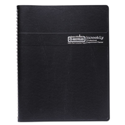 Recycled Professional Weekly Planner, 15-Minute Appts, 11 x 8.5, Black Wirebound Soft Cover, 12-Month (Jan to Dec): 2025